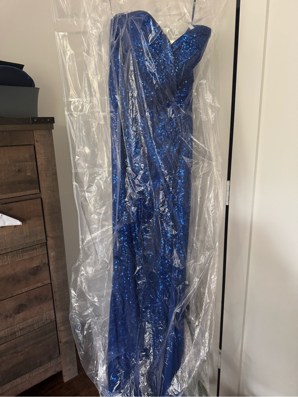 Strapless Royal Blue Sequin Prom Dress